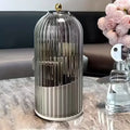 Toothbrush Holder with Sliding Lid and Rotating 3-Slot Design, Bathroom Countertop Organizer for Toothbrushes, Toothpaste, and Makeup Brushes (Grey/White)