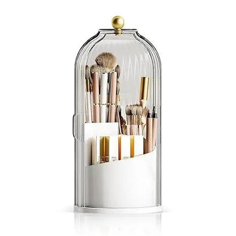 Toothbrush Holder with Sliding Lid and Rotating 3-Slot Design, Bathroom Countertop Organizer for Toothbrushes, Toothpaste, and Makeup Brushes (Grey/White)