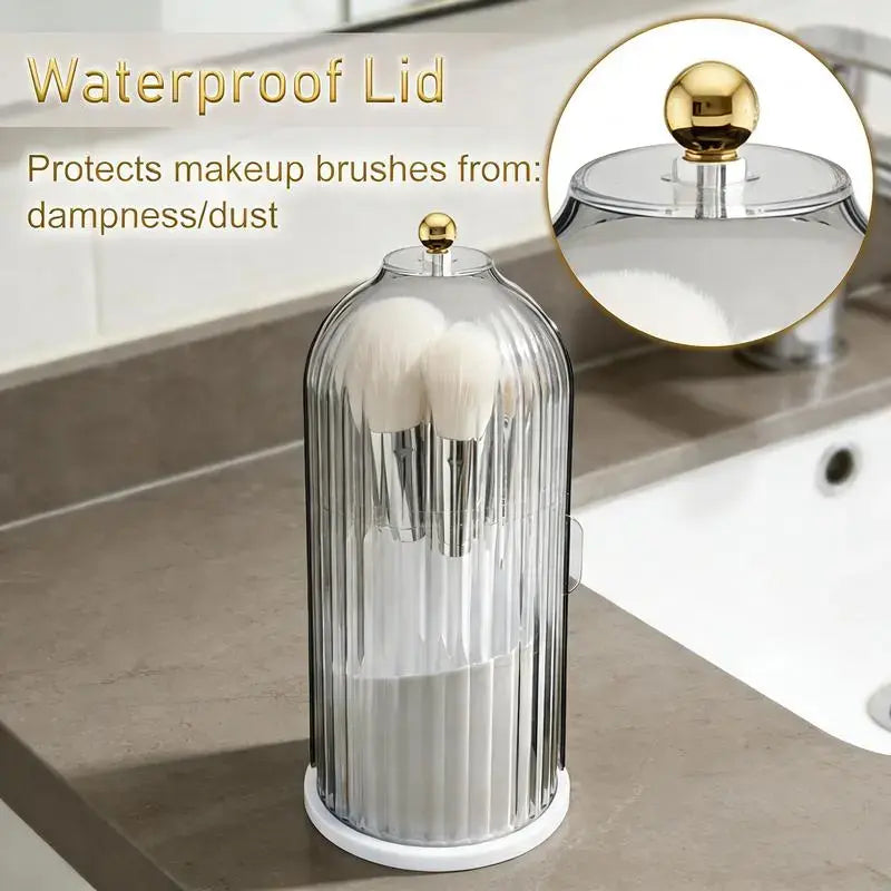 Toothbrush Holder with Sliding Lid and Rotating 3-Slot Design, Bathroom Countertop Organizer for Toothbrushes, Toothpaste, and Makeup Brushes (Grey/White)